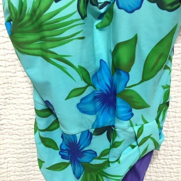 Shore Shapes Swimsuit One Piece High Thigh Women's Size 14 Turquoise Royal Blue - Picture 3 of 8